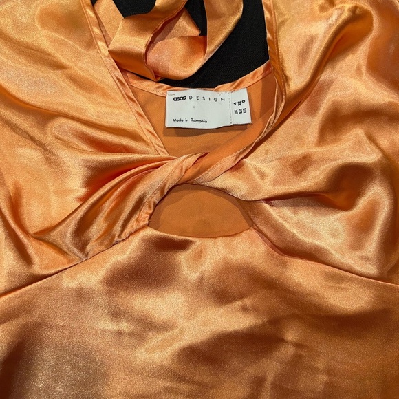 ASOS Twist Front Satin Blouse, Satin Top, orange top, vibrant top, neon top - Picture 9 of 12